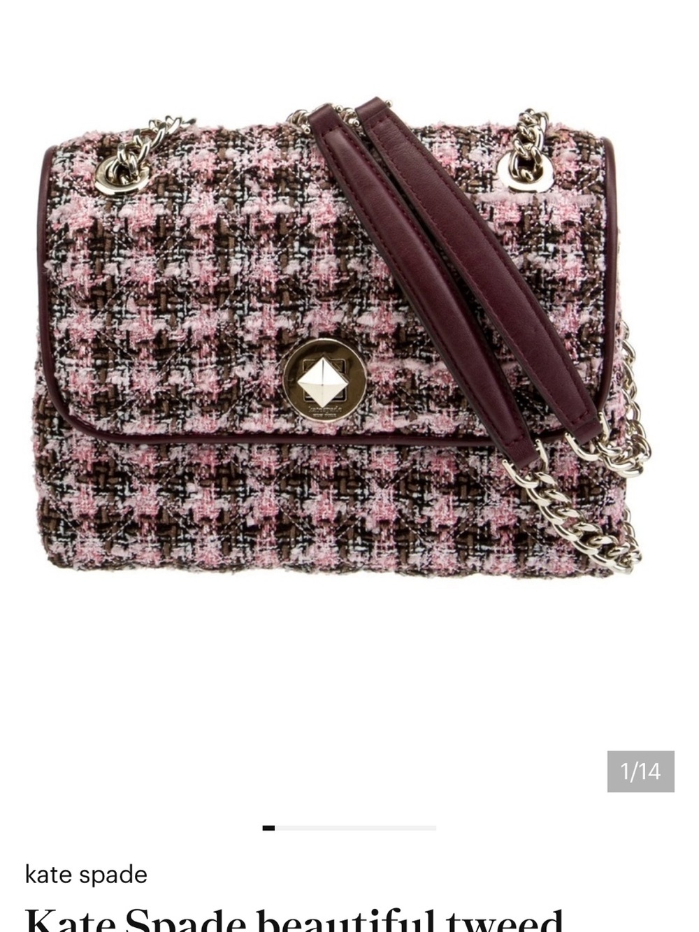 kate spade Pink and Burgundy Tweed Chain Crossbody Bag